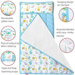 Toddler Nap Mat- Removable Pillow and Fleece Minky Blanket, 21" x 50", Dinosaur