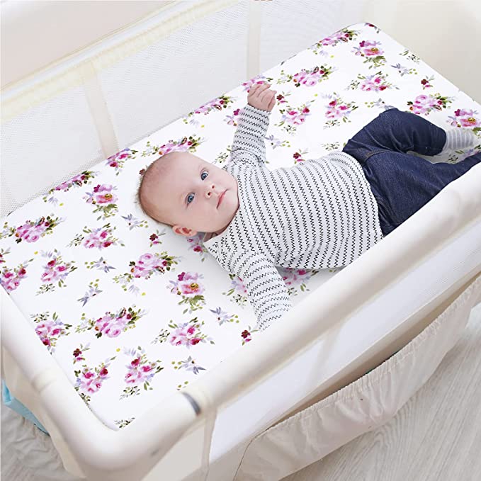 Pack and Play Sheets Compatible with Graco Pack n Play/Mini Crib, 2Packs, Microfiber, Floral