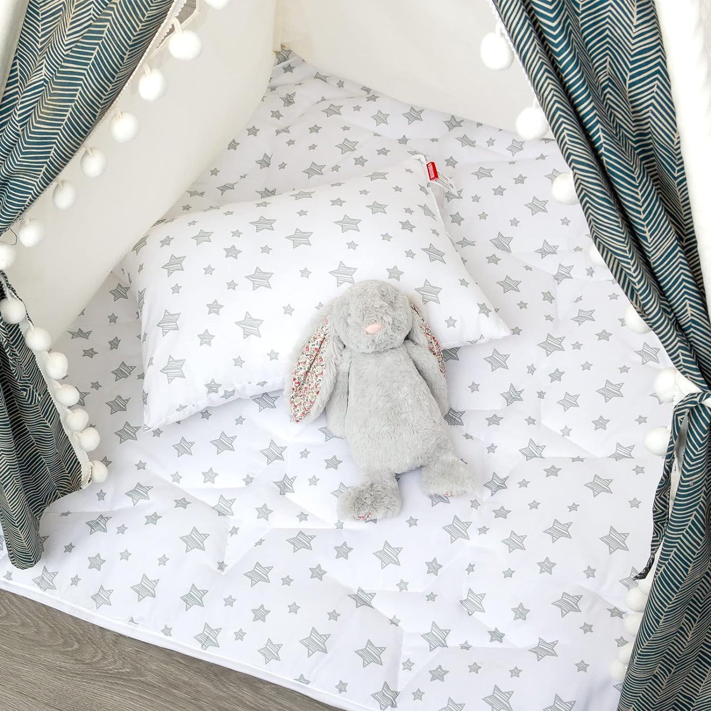 Baby Play Mat | Play Tent Mat - Square 43'' x 43'', Padded and Non-Slip Activity Mat for Kids and Toddlers, White Star