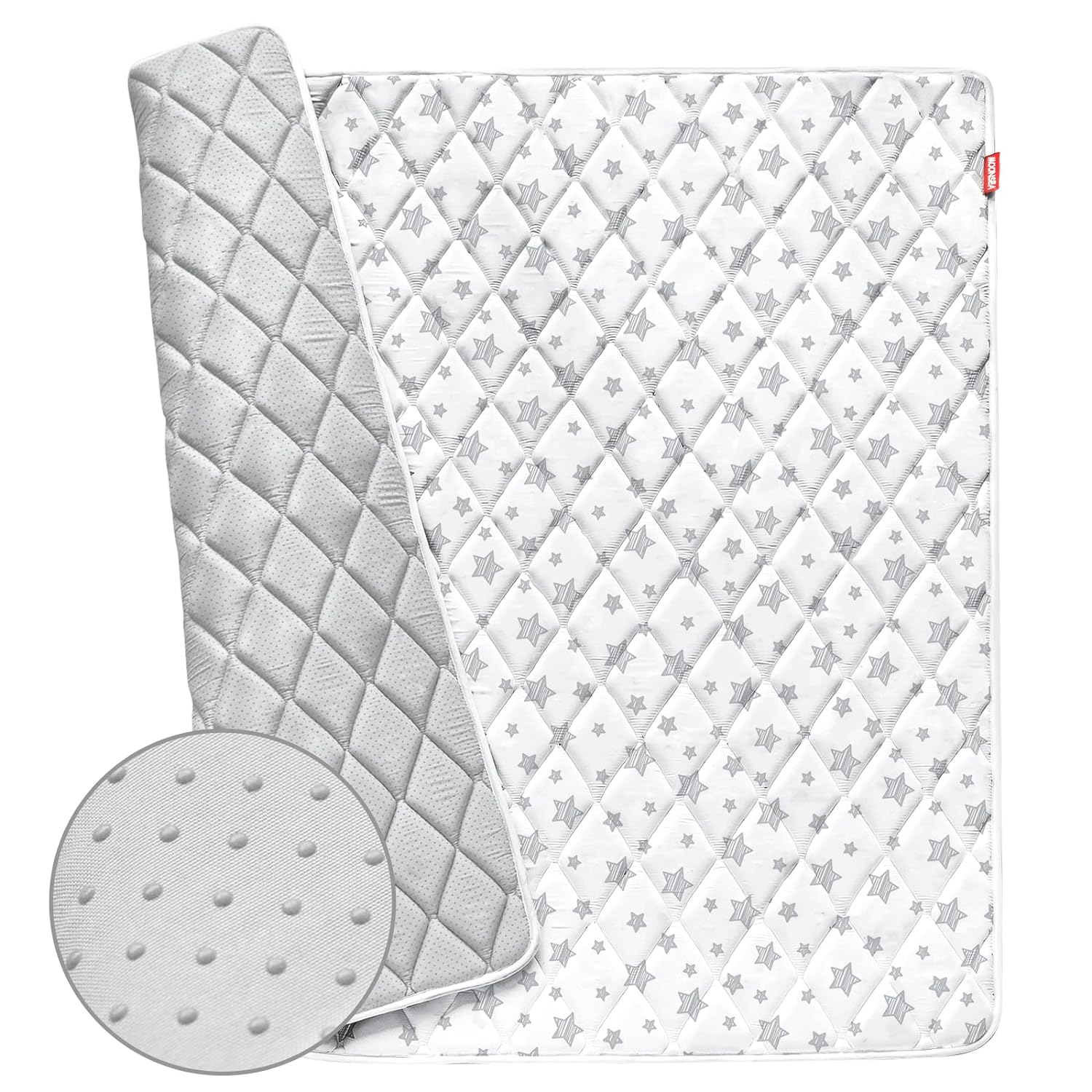 Premium Foam Baby Play Mat | Playpen Mat - Square 43" x 43", Thicker and Non-Toxic Crawling Mat for Infant & Toddler, White Star - Moonsea Bedding