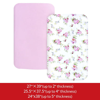Pack n Play Sheet | Mini Crib Sheet - 2 Pack, Ultra-Soft Microfiber, Fits Graco Pack and Play, Floral & Purple