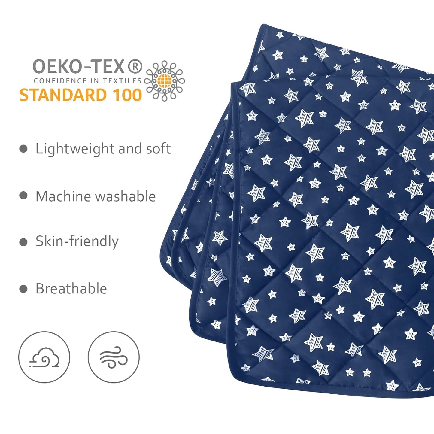 Baby Blanket, Toddler Comforter Quilted with Navy Star Print, Microfiber, 39''x47''