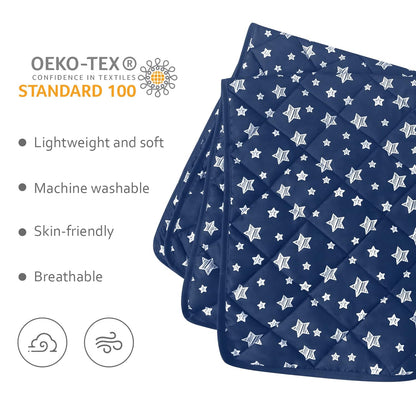 Baby Blanket, Toddler Comforter Quilted with Navy Star Print, Microfiber, 39''x47''