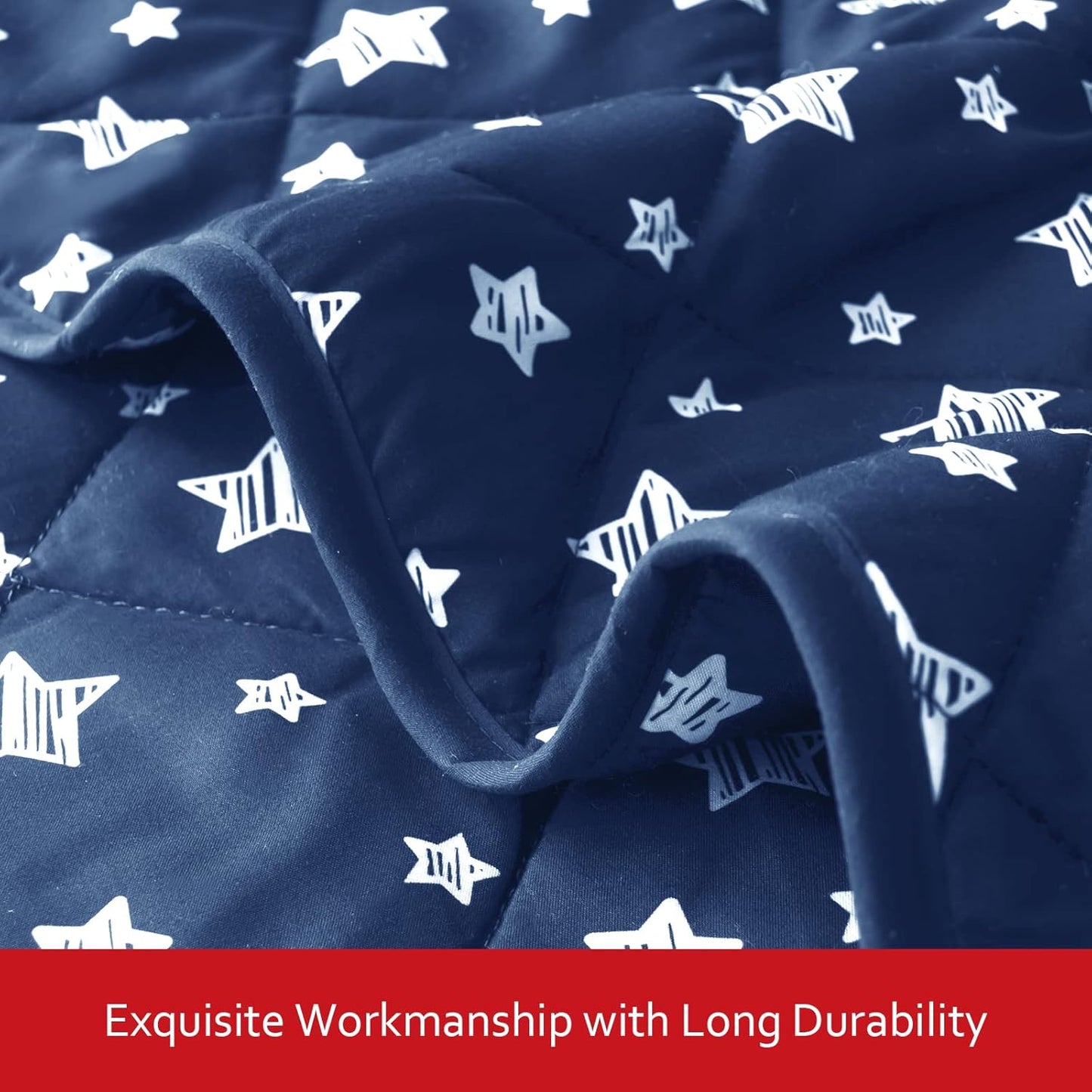 Baby Blanket, Toddler Comforter Quilted with Navy Star Print, Microfiber, 39''x47''
