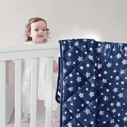 Baby Blanket, Toddler Comforter Quilted with Navy Star Print, Microfiber, 39''x47''