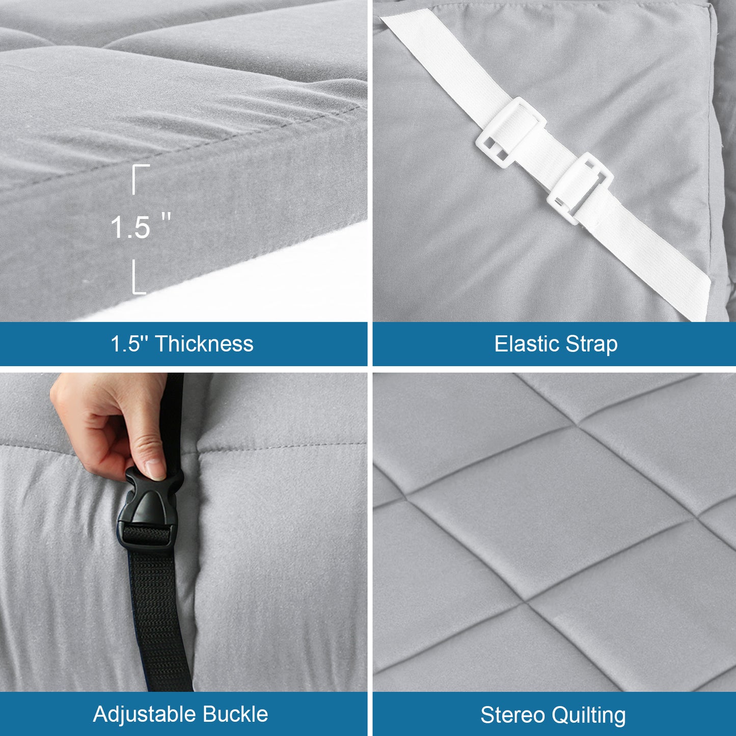 Camping Cot Mattress Pad, 75" x 30" Quilted Cot Topper with Corner Straps, Soft Roll-Up Sleeping Mat for RV Bunk, Guest Bed & Floor