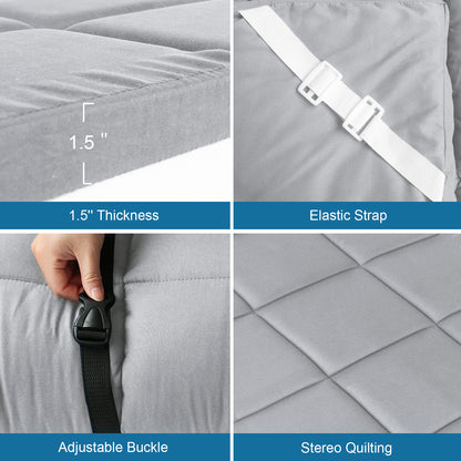Camping Cot Mattress Pad, 75" x 30" Quilted Cot Topper with Corner Straps, Soft Roll-Up Sleeping Mat for RV Bunk, Guest Bed & Floor