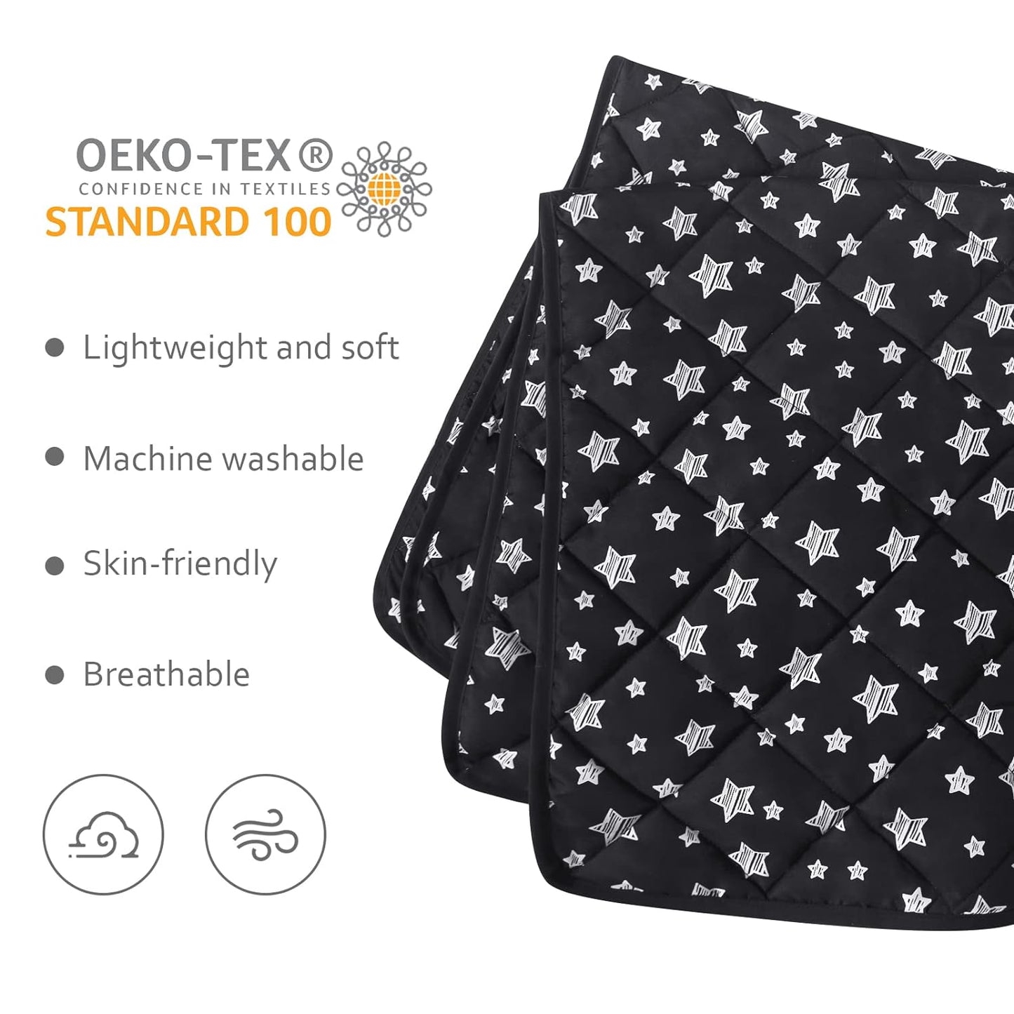 Baby Blanket, Toddler Comforter Quilted with Black Star Print, Microfiber, 39''x47''