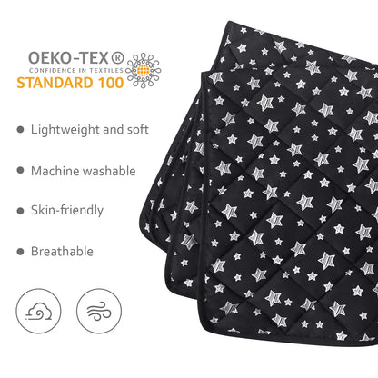 Baby Blanket, Toddler Comforter Quilted with Black Star Print, Microfiber, 39''x47''