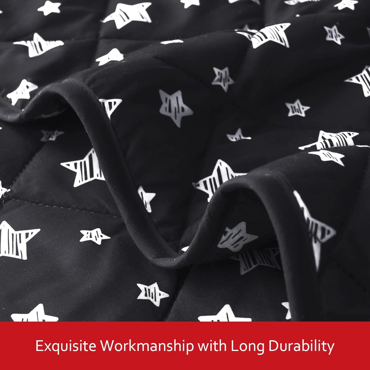 Baby Blanket, Toddler Comforter Quilted with Black Star Print, Microfiber, 39''x47''