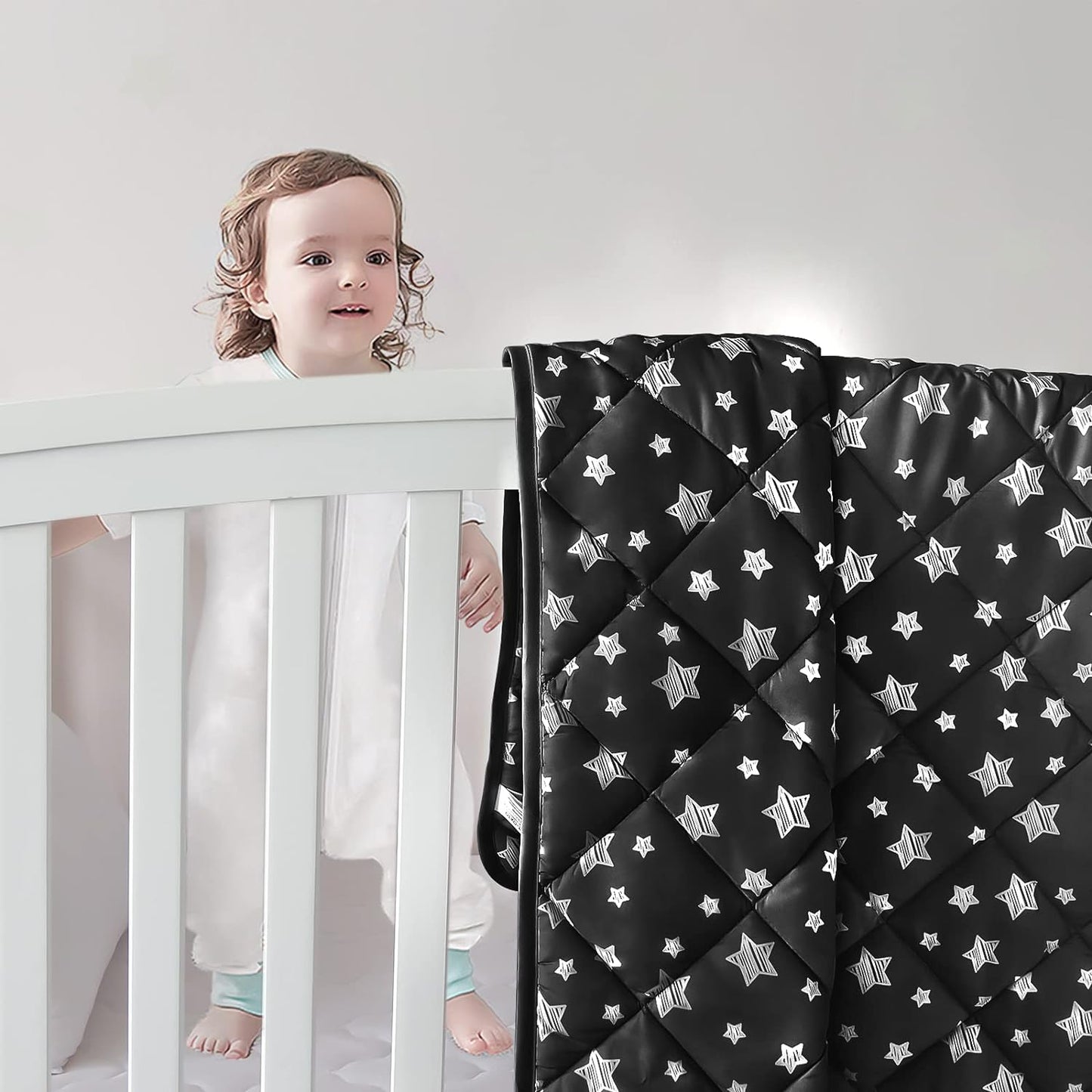 Baby Blanket, Toddler Comforter Quilted with Black Star Print, Microfiber, 39''x47''