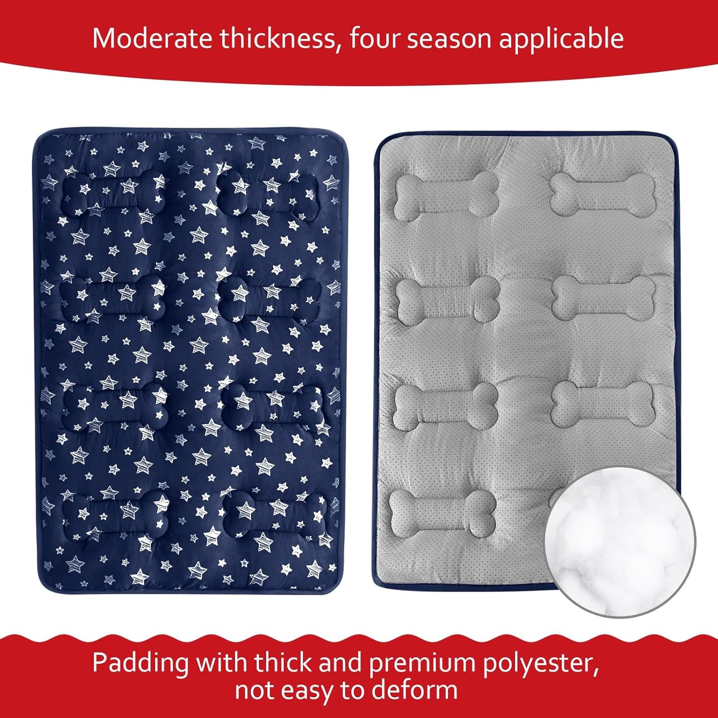 Dog Crate Mat- Soft ,Star Prints, Anti-Slip Bottom, Machine Washable,Navy Star