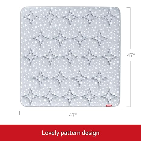 Baby Play Mat | Playpen Mat - Square 47" x 47", Large Padded Tummy Time Activity Mat for Infant & Toddler, Grey Star