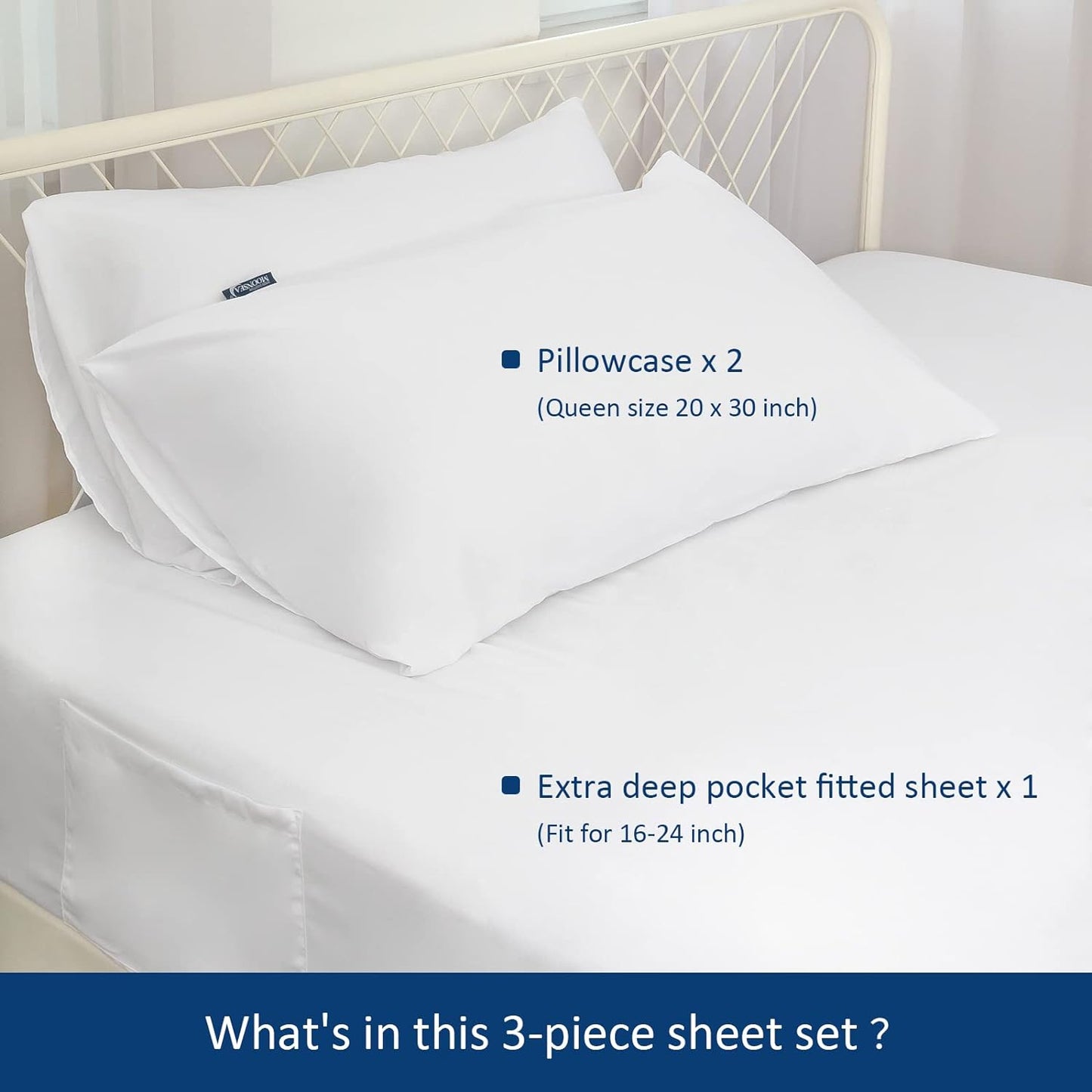 Air Mattress Sheet Set - 3 Pieces Extra Deep Pocket Sheet Set - Sheets with Pockets on Side - Easily Fits Extra Deep Pillow Top Air Mattress,White