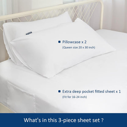 Air Mattress Sheet Set - 3 Pieces Extra Deep Pocket Sheet Set - Sheets with Pockets on Side - Easily Fits Extra Deep Pillow Top Air Mattress,White