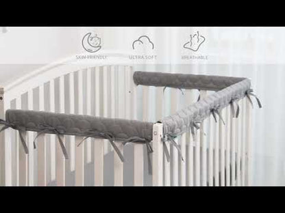 Moonsea Crib Rail Cover for Teething – Soft Padded Crib Rail Protector | Crib Teething Guard, Bite Guard & Crib Rail Guard for Baby Toddlers, Grey & White