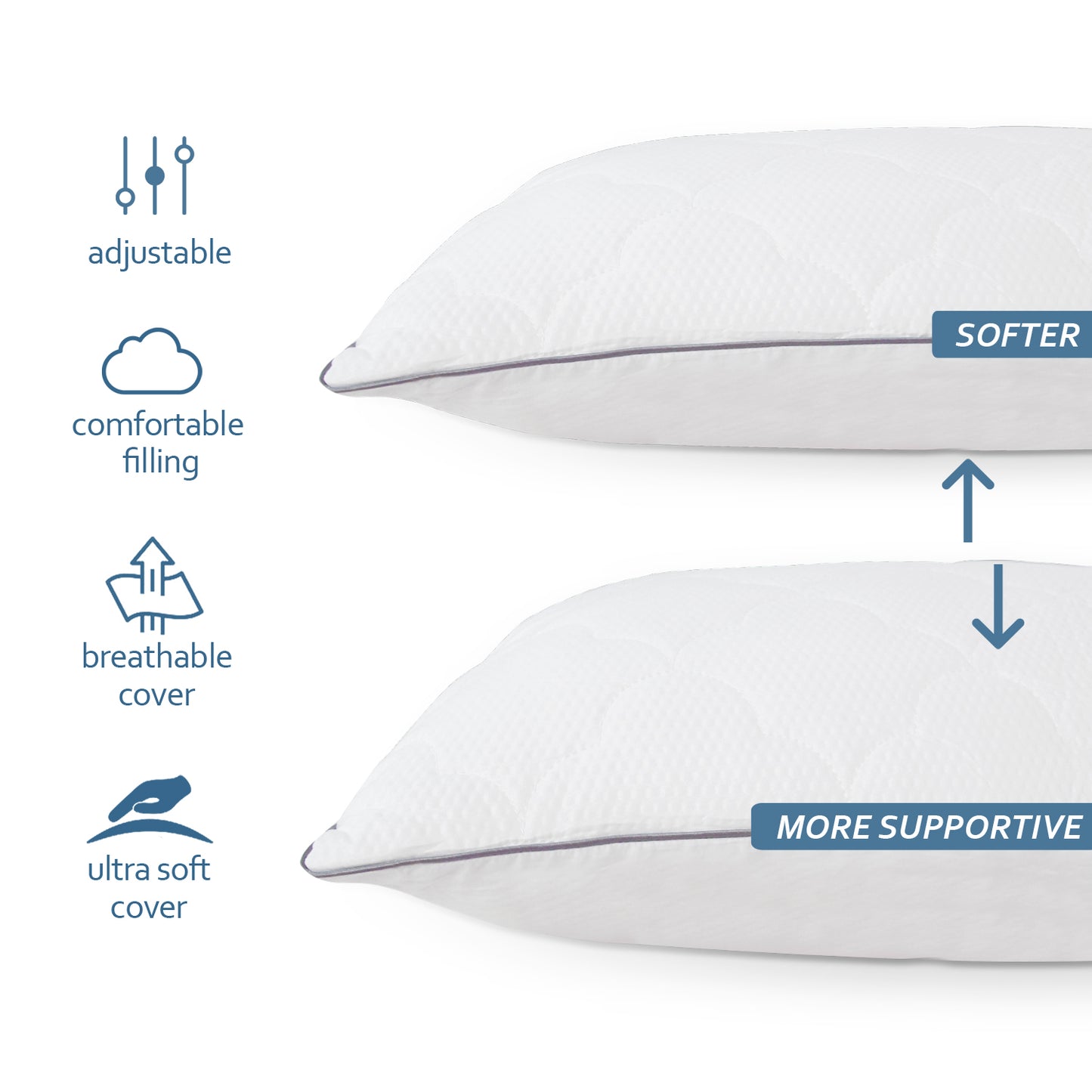 Adjustable Pillow- for Back/Stomach, Hypoallergenic, Premium Ball Fiber