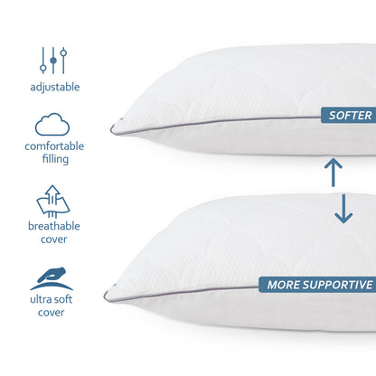 Adjustable Pillow- for Back/Stomach, Hypoallergenic, Premium Ball Fiber