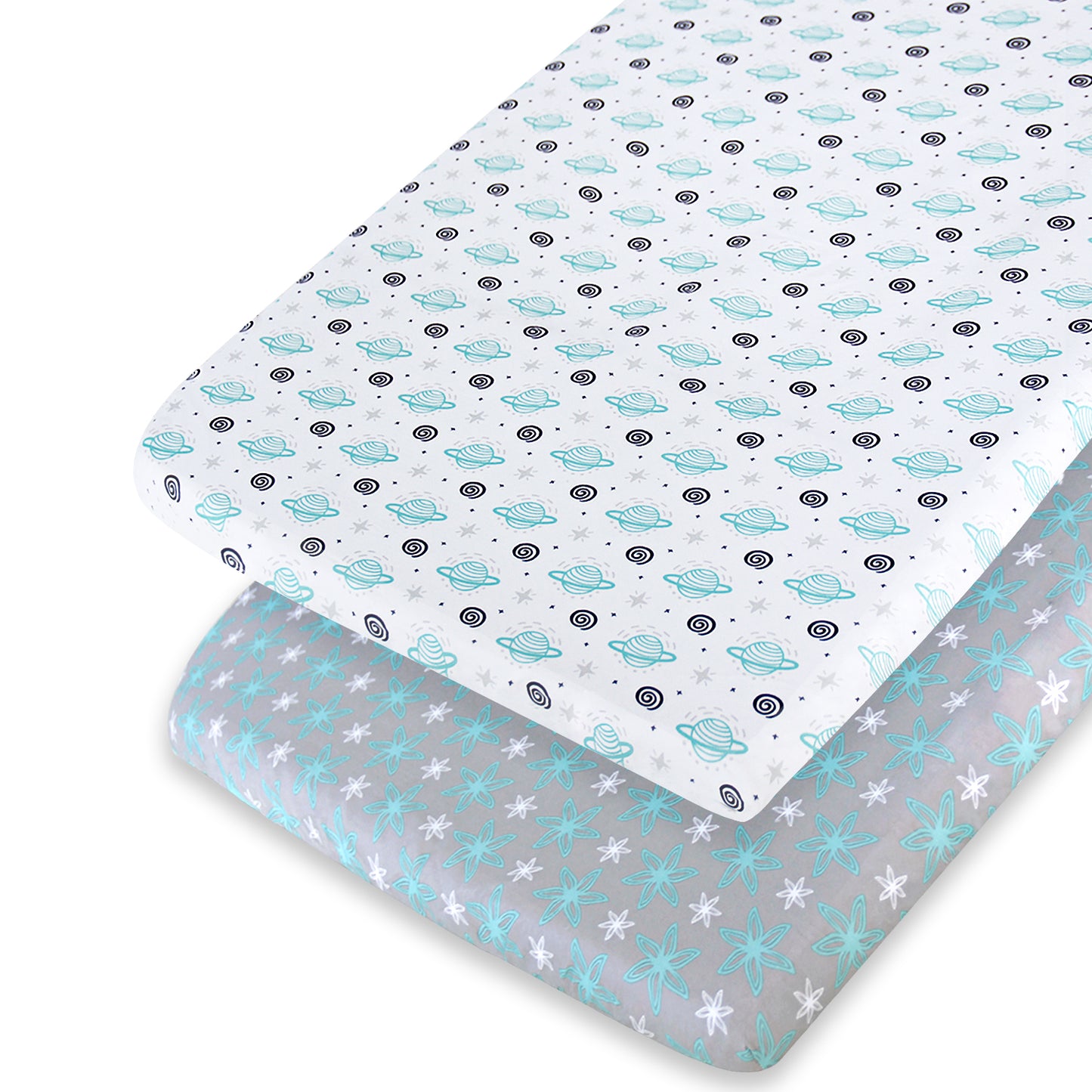 Pack and Play Sheets,  Compatible with Graco Pack n Play/Mini Crib,2 Packs Microfiber, Planet & Flower