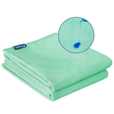 Bed Pads for Incontinence- 2 Pack Green,  Absorbent, Reusable, Slip Resistant
