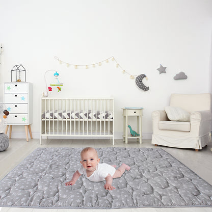 Baby Play Mat | Playpen Mat - 78.5" x 55", Large Padded Tummy Time Activity Mat for Infant & Toddler, Grey Star