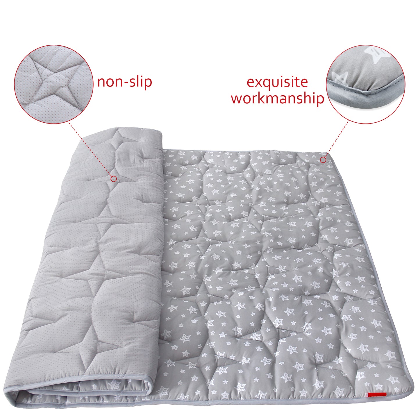 Baby Play Mat | Playpen Mat - 78.5" x 55", Large Padded Tummy Time Activity Mat for Infant & Toddler, Grey Star