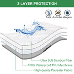 Waterproof Mattress Protector- Bamboo Jacquard Air Fabric, Hypoallergenic, Breathable, Fitted Up to 14" Deep