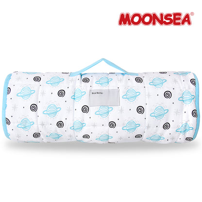 Toddler Nap Mat- Removable Pillow and Fleece Minky Blanket, 21" x 50", Planet