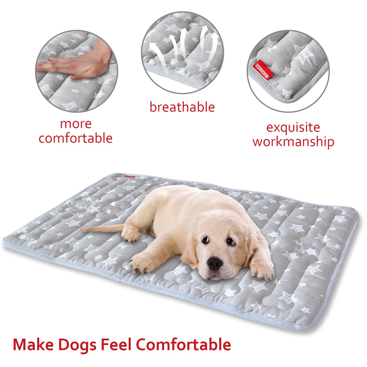 Dog Crate Mat- Soft ,Star Prints, Anti-Slip Bottom, Machine Washable,Grey Star