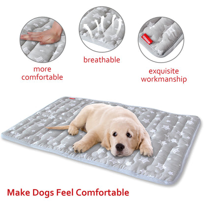 Dog Crate Mat- Soft ,Star Prints, Anti-Slip Bottom, Machine Washable,Grey Star