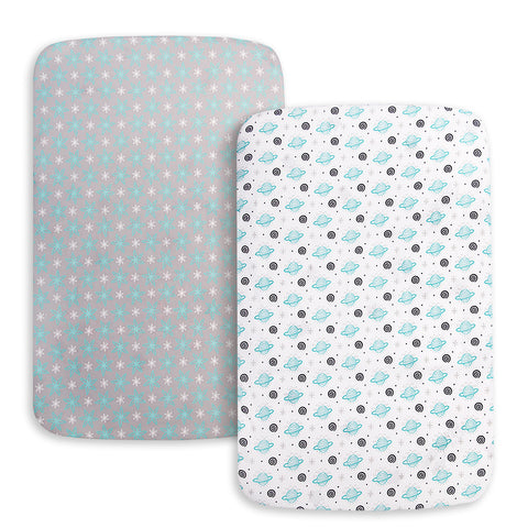 Pack and Play Sheets,  Compatible with Graco Pack n Play/Mini Crib,2 Packs Microfiber, Planet & Flower