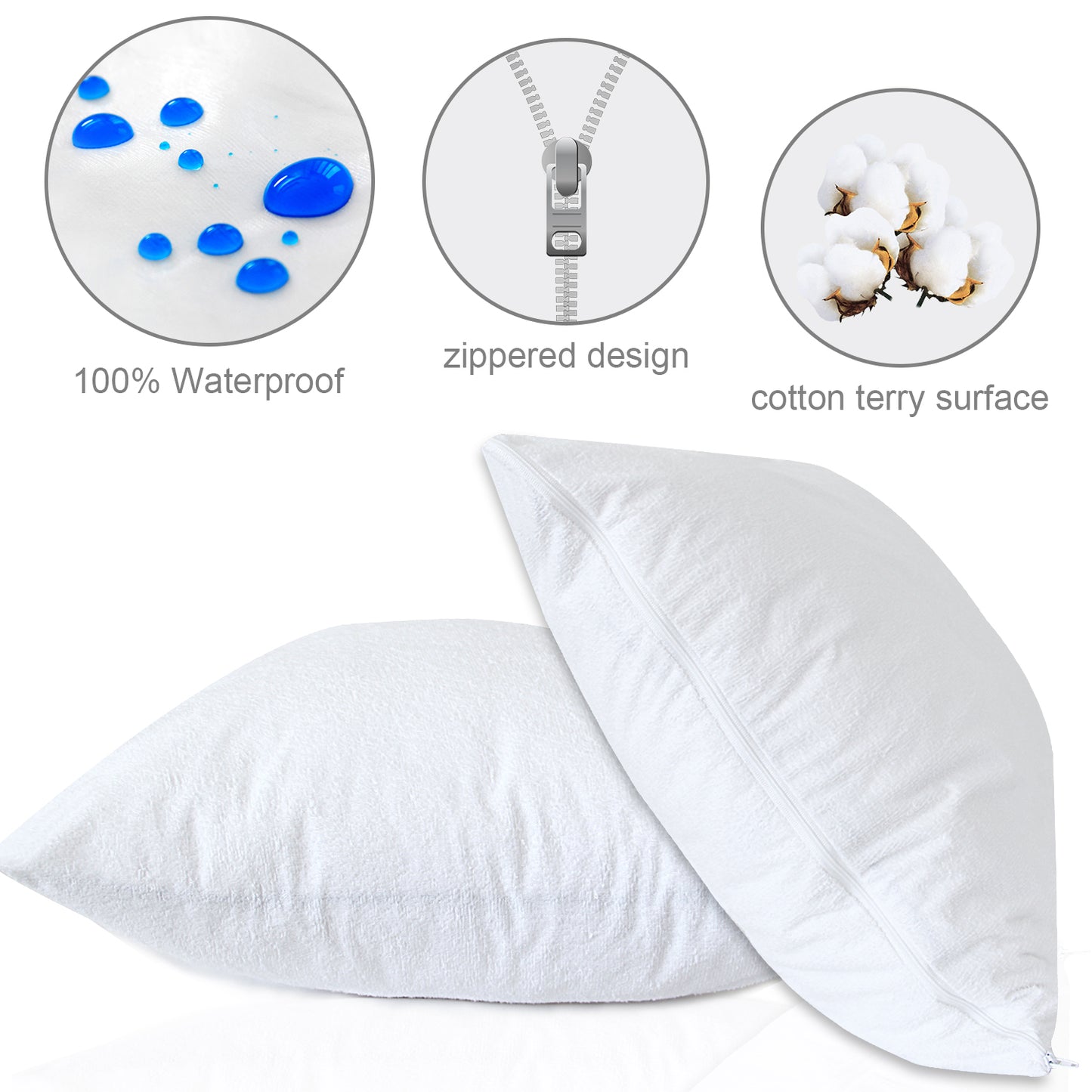 Waterproof Cotton Terry Pillow Protector 2 Pack