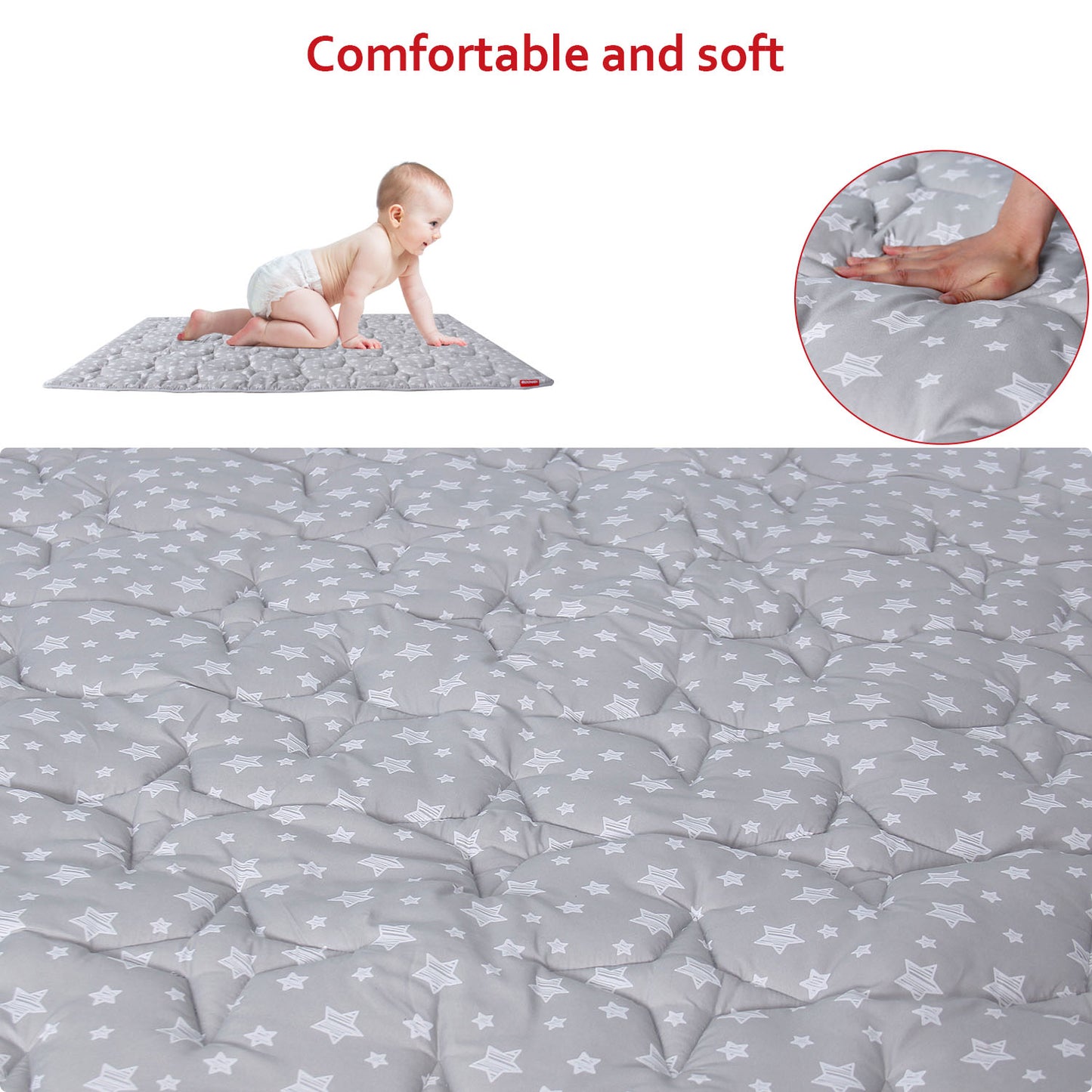 Baby Play Mat | Playpen Mat - 78.5" x 55", Large Padded Tummy Time Activity Mat for Infant & Toddler, Grey Star