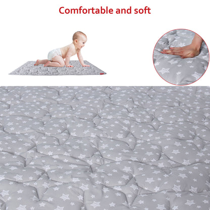 Baby Play Mat | Playpen Mat - 78.5" x 55", Large Padded Tummy Time Activity Mat for Infant & Toddler, Grey Star