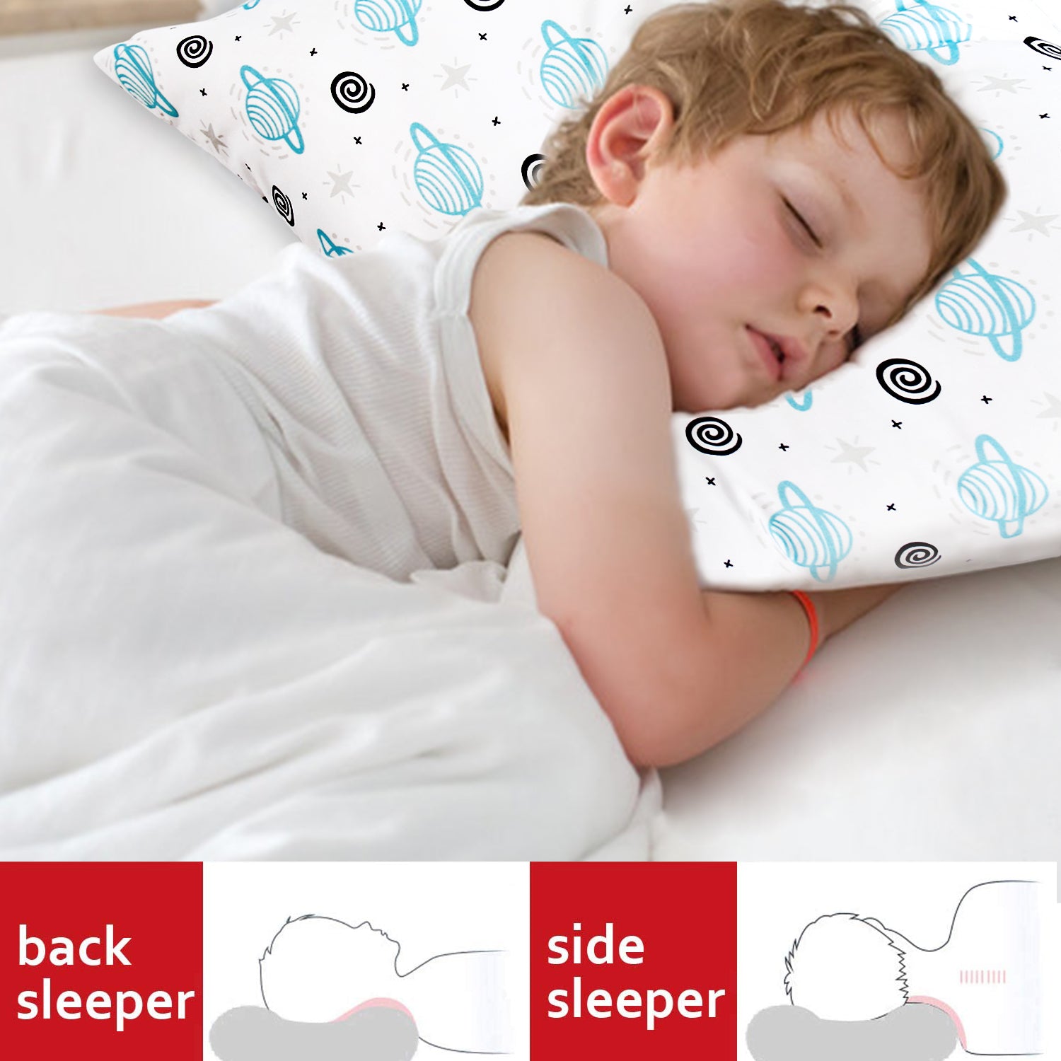 Toddler Pillow- Satellite Print, Hypoallergenic, Soft – Moonsea
