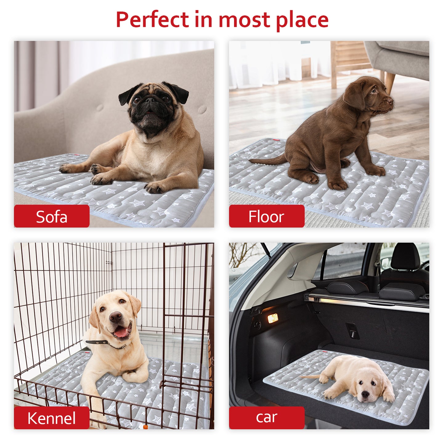 Dog Crate Mat- Soft ,Star Prints, Anti-Slip Bottom, Machine Washable