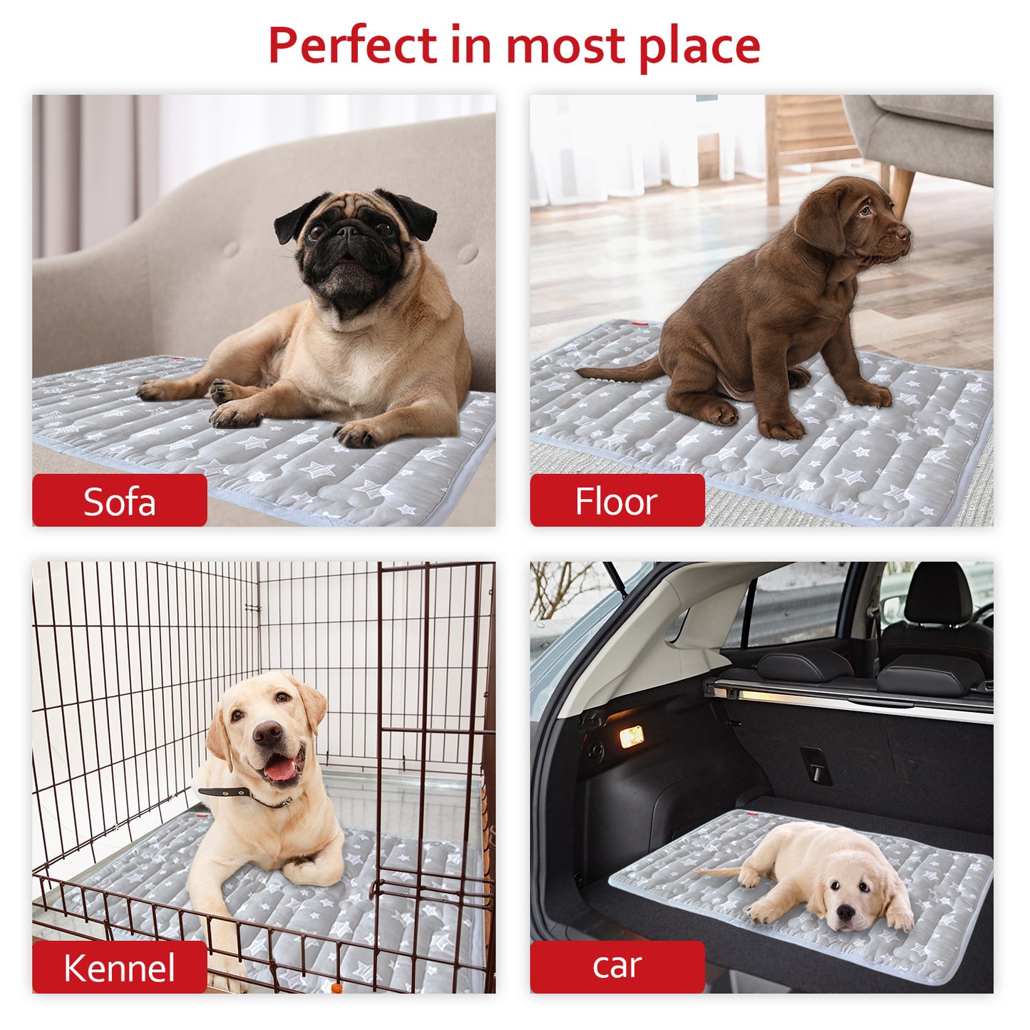 Dog Crate Mat- Soft ,Star Prints, Anti-Slip Bottom, Machine Washable,Grey Star