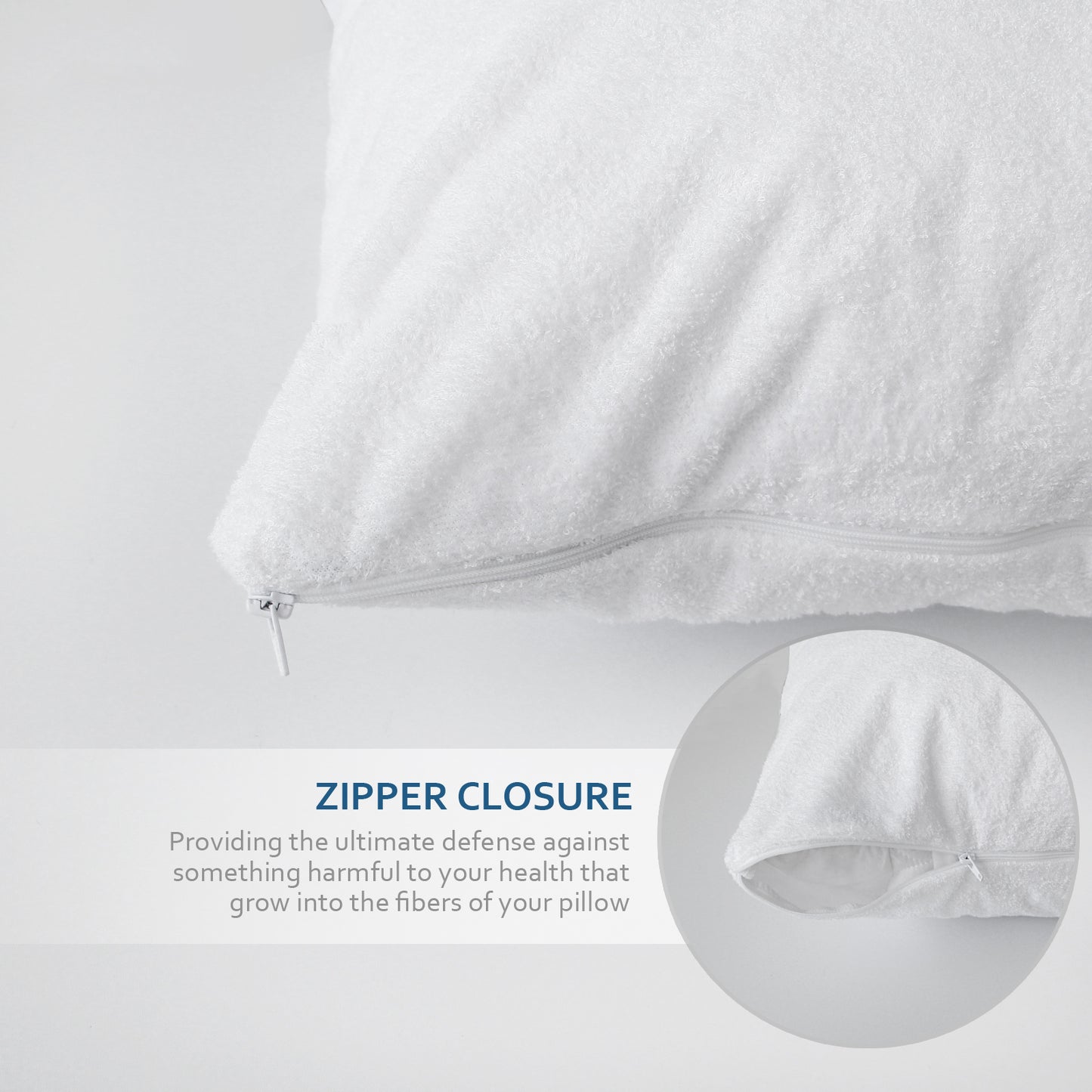 Bamboo Terry Waterproof Pillow Protector with Zipper