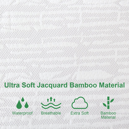 Mattress Cover/Protector- Bamboo Jacquard Air Fabric, Waterproof, Fitted Up to 14" Deep,Grey
