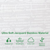 Waterproof Mattress Protector- Bamboo Jacquard Air Fabric, Hypoallergenic, Breathable, Fitted Up to 14" Deep