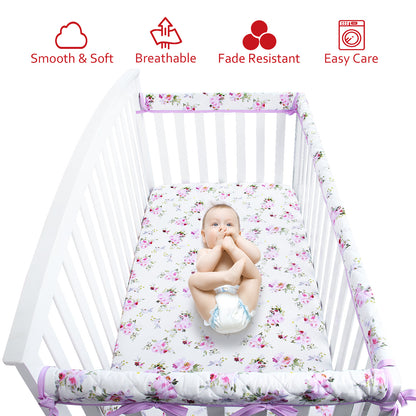 Crib Sheets - Fit For Standard Crib, Microfiber, Sheer Lilac Floral Pattern