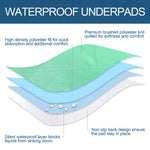 Bed Pads for Incontinence- 2 Pack Green,  Absorbent, Reusable, Slip Resistant