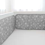 Baby Crib Bumper Pads- Washable, Grey Star Print, Thick, 4 Piece Set