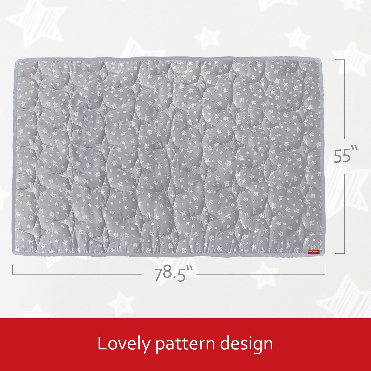 Baby Play Mat | Playpen Mat - 78.5" x 55", Large Padded Tummy Time Activity Mat for Infant & Toddler, Grey Star