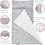 Toddler Nap Mat- Removable Pillow And Fleece Minky Blanket, 21''x50'', Grey Star