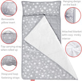 Toddler Nap Mat- Removable Pillow And Fleece Minky Blanket, 21''x50'', Grey Star