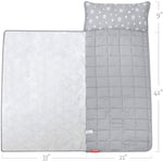 Toddler Nap Mat- Removable Pillow And Fleece Minky Blanket, 21''x50'', Grey Star