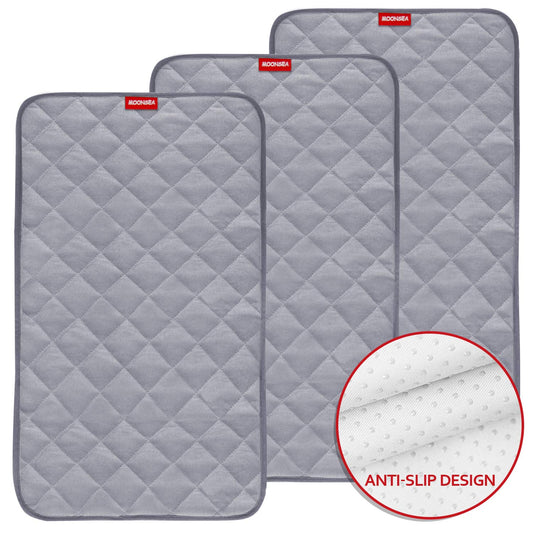 Changing Pad Liners- 3 Pack Grey, Bamboo Terry, Non-Slip Back, Waterproof, Reusable