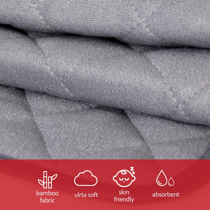 Changing Pad Liners- 3 Pack Grey, Bamboo Terry, Non-Slip Back, Waterproof, Reusable