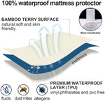 Waterproof Mattress Protector- Bamboo Terry, Hypoallergenic, Noiseless